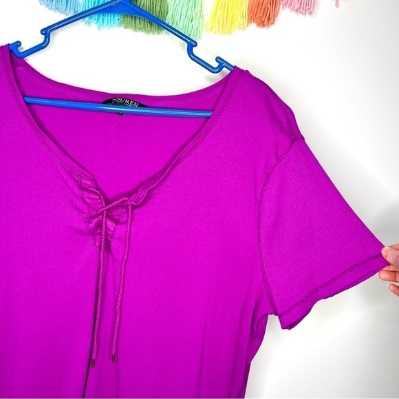 Lauren Ralph Lauren Purple Lace Up Ribbed T-Shirt Size 3X Plus Size - Picture 6 of 17